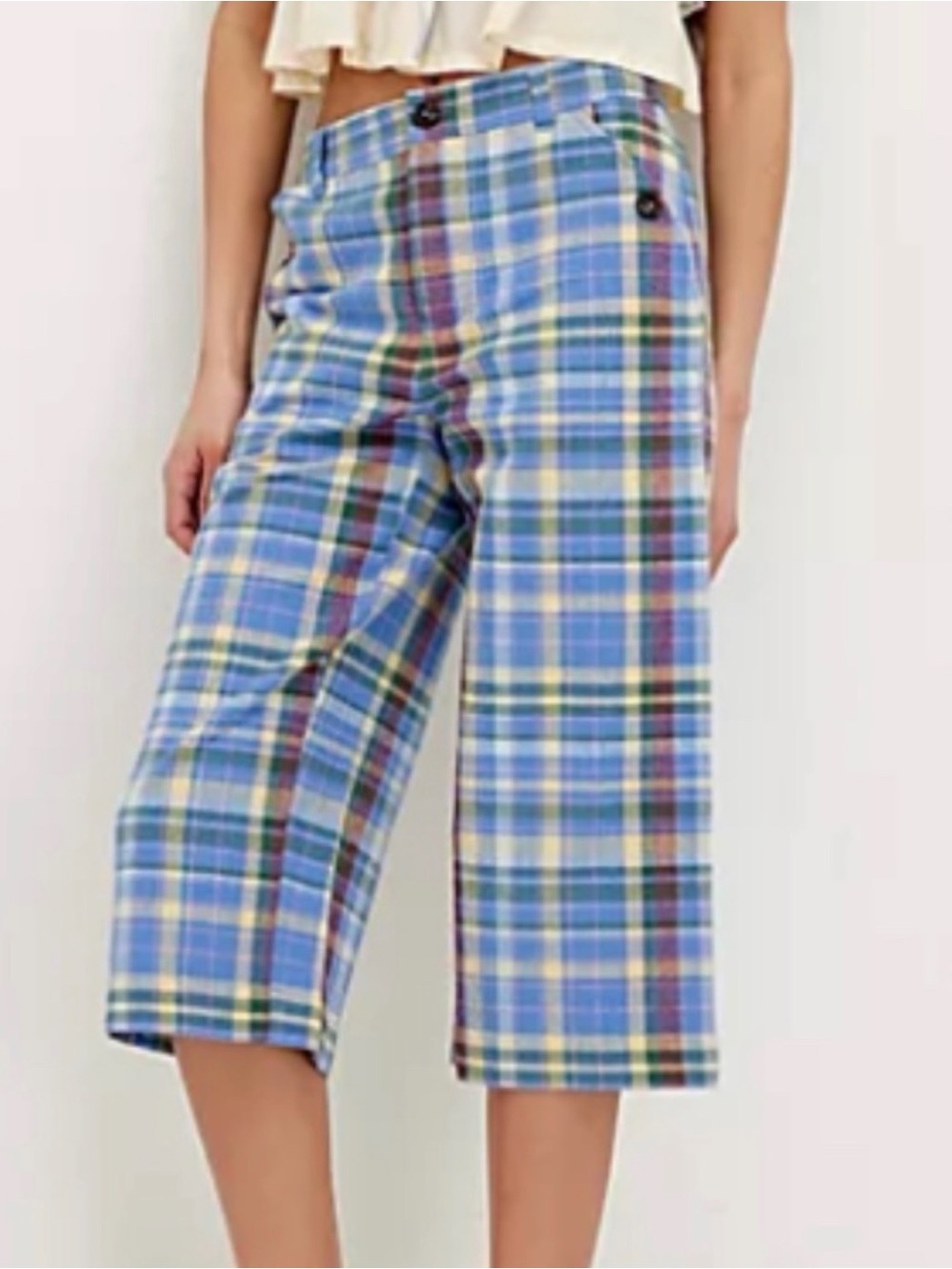 NWOT Free People Bay Course Straight Plaid Cropped Pants